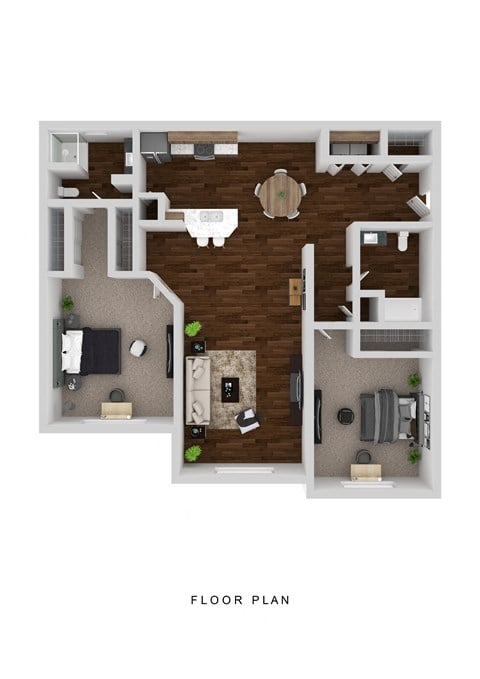 Floor plan for 2 beds, 2 baths, 1078 sqft